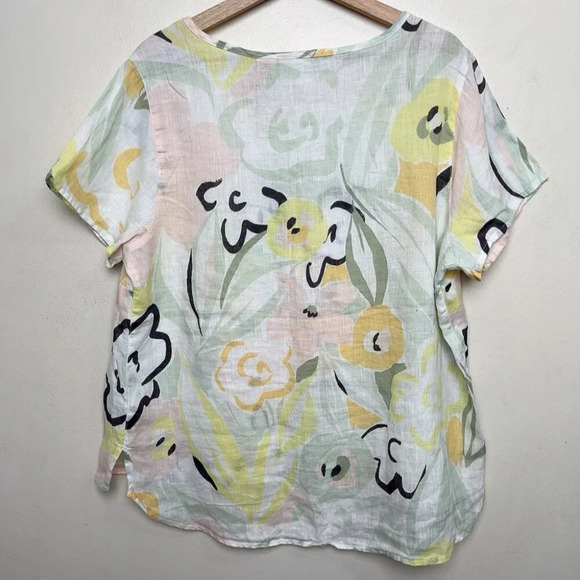 Rachel Zoe Womens 1X Linen Non Stretch Short Sleeve Floral Blouse - Picture 11 of 11